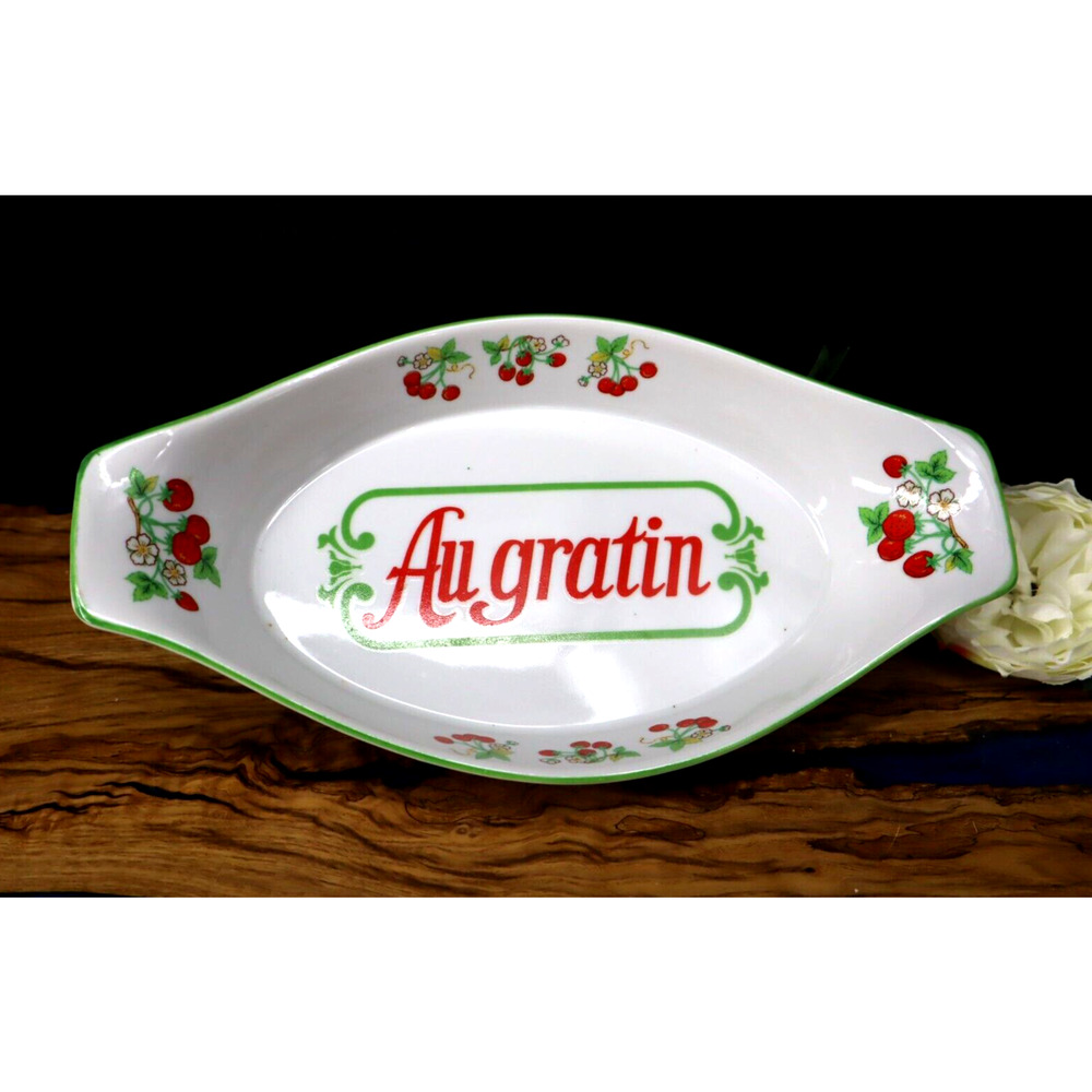 Vintage Wild Strawberry Oven To Table Earthenware AuGratin Casserole Dish Kitsch